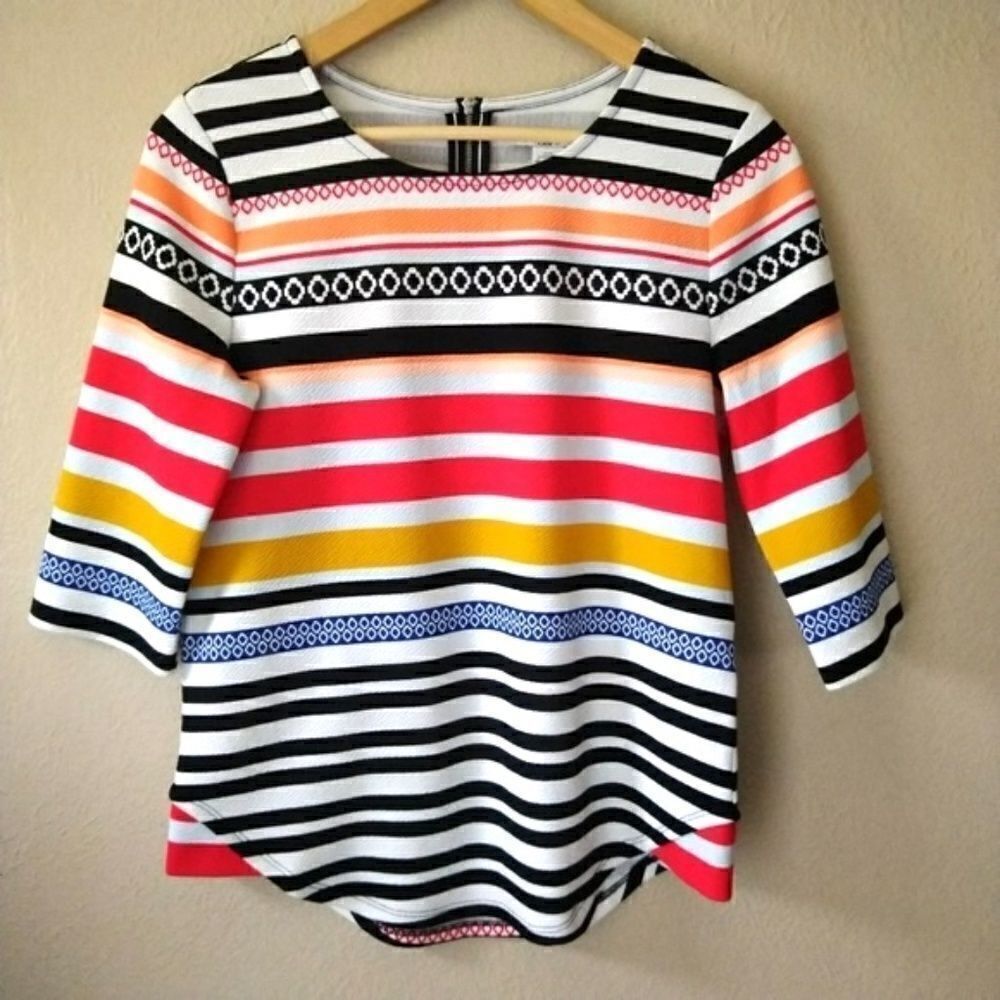 Bar III Striped Top 3/4 Sleeve w/Zipped Back, Size - Medium‎